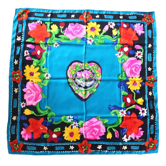 UNGARO Floral Heart print silk scarf